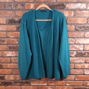 Napa Valley 2-in-1 Layered Pointelle Knit Longline Cardigan in Teal Women's 3X